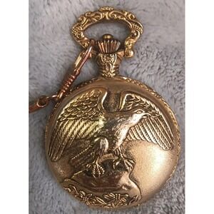 Geneva Quartz Pocket‎ Watch Eagle Gold Tone With Chain Needs Battery